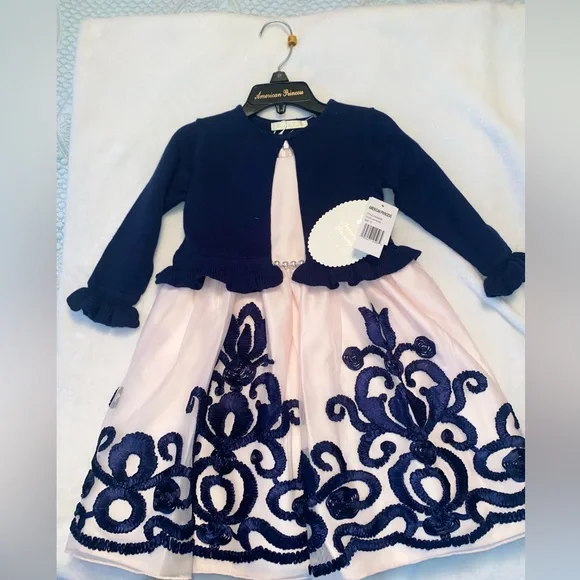 american princess dress blue Gleaming Blue Pink Ball Gown with 3D Flowers and a Glitter Bodice S / Blue